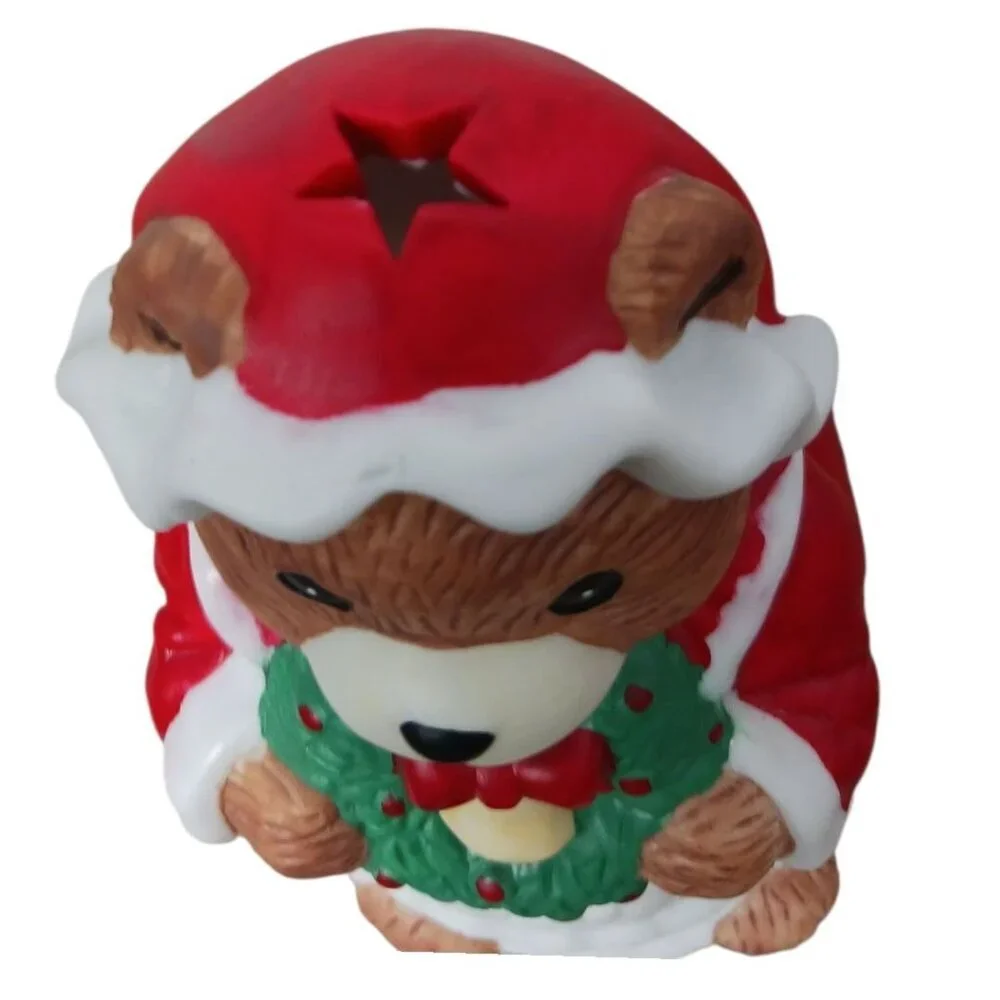 Vintage Christmas Bear Candle Holders Festive Holiday Decor Ceramic Multicolor
